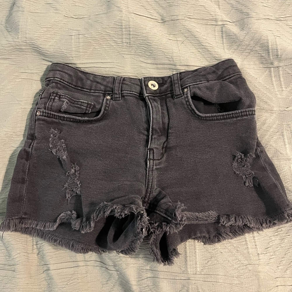 Zara Black Distressed Jean Shorts